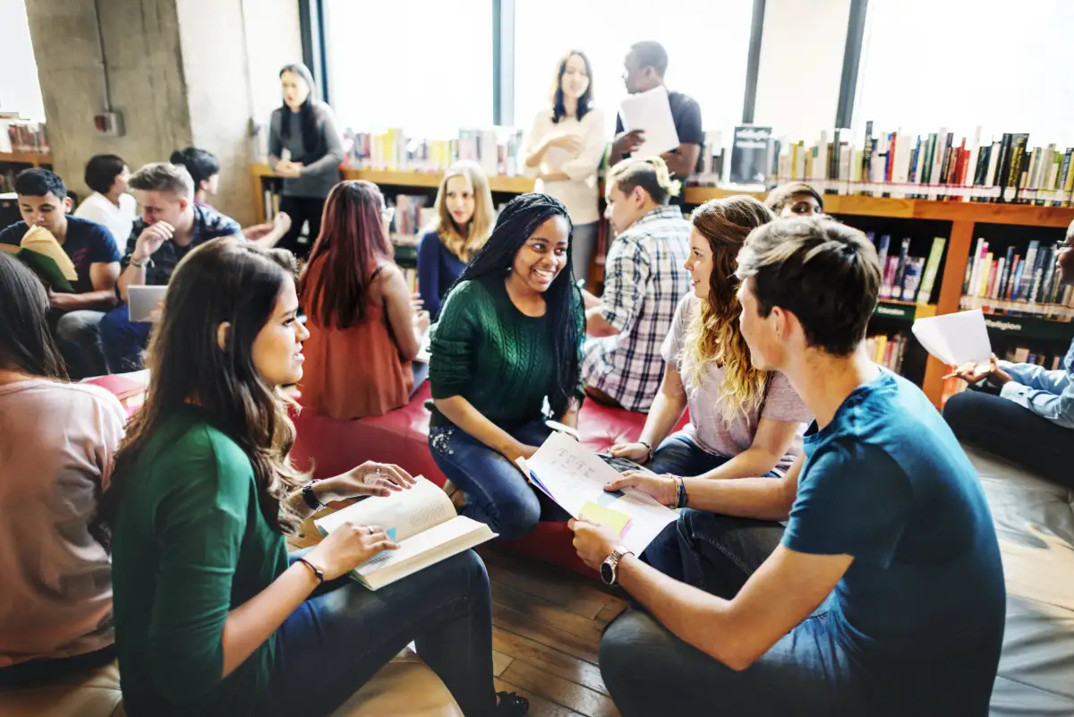 students in the library