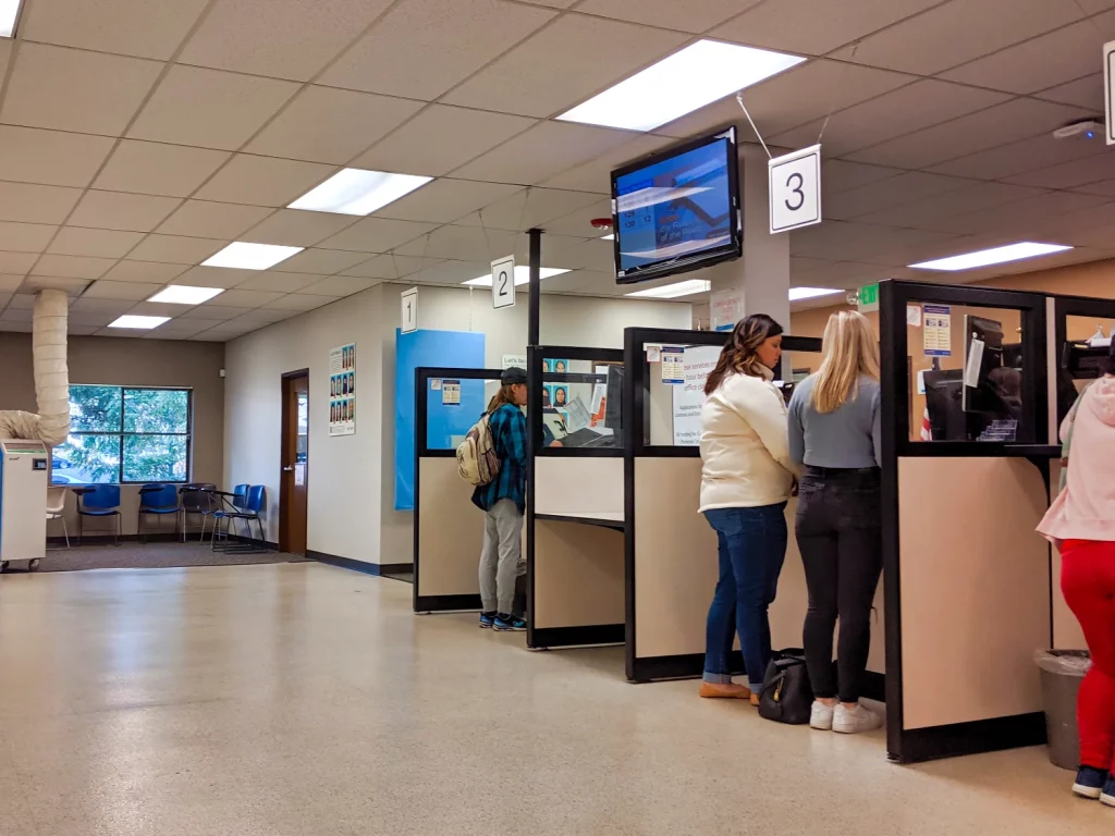 People in the counter of DMV